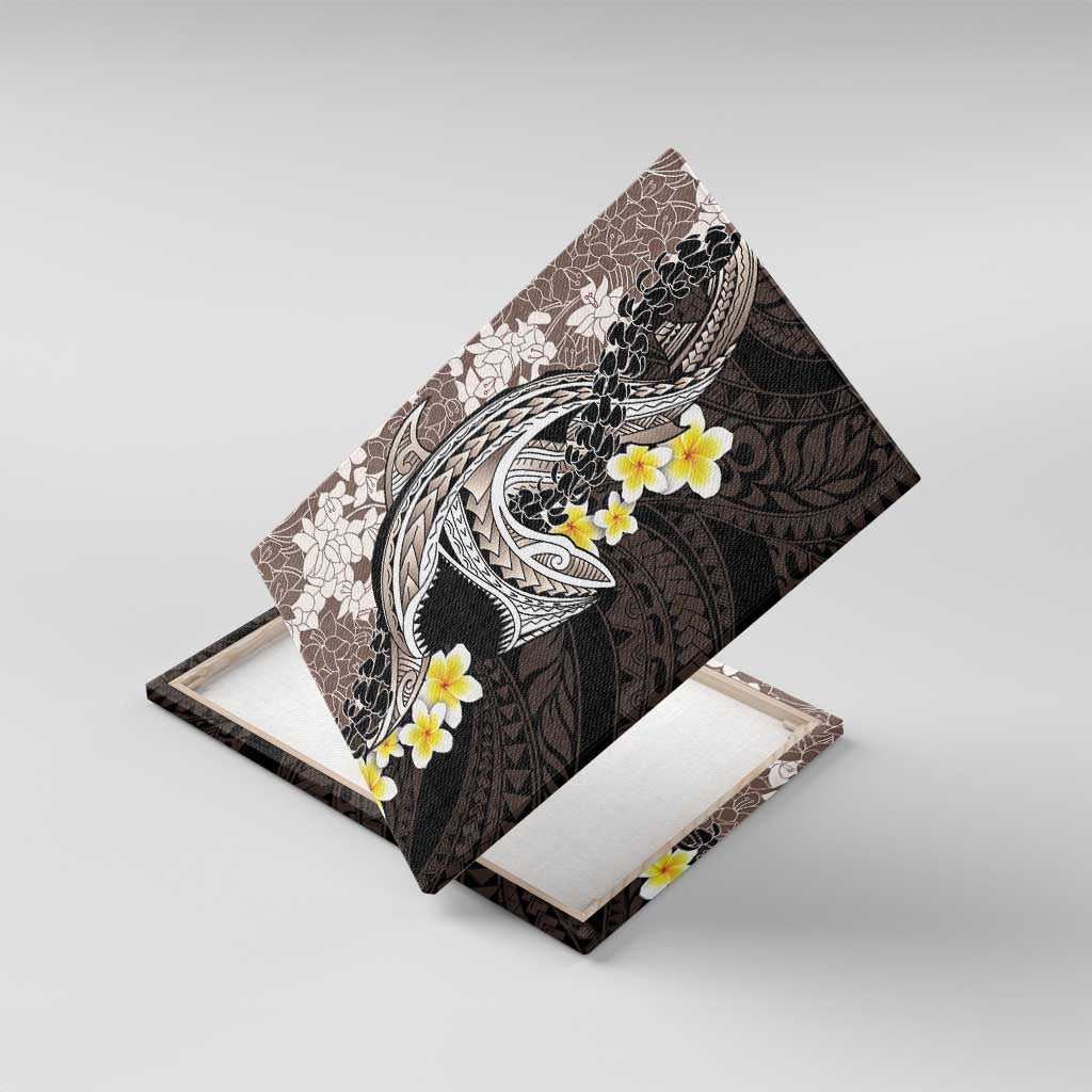 Brown and Black Hawaii Shark Tattoo Canvas Wall Art Puakenikeni Lei Plumeria Polynesian Pattern LT14 With Frame Black - Polynesian Pride