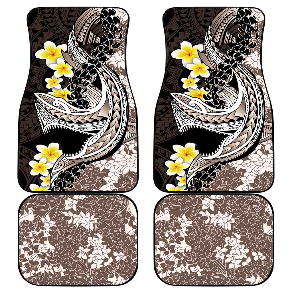 Brown and Black Hawaii Shark Tattoo Car Mats Puakenikeni Lei Plumeria Polynesian Pattern - Polynesian Pride