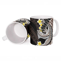 Brown and Black Hawaii Shark Tattoo Ceramic Mug Puakenikeni Lei Plumeria Polynesian Pattern - Polynesian Pride