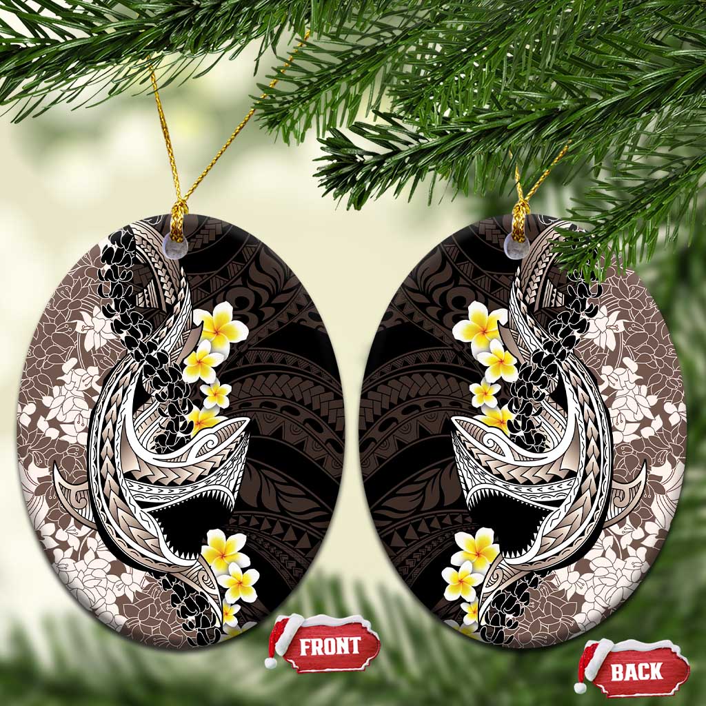 Brown and Black Hawaii Shark Tattoo Ceramic Ornament Puakenikeni Lei Plumeria Polynesian Pattern - Polynesian Pride