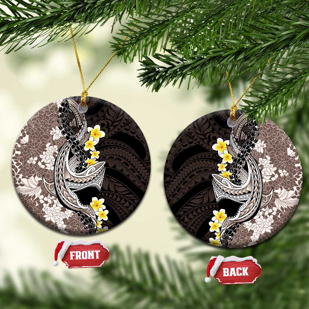 Brown and Black Hawaii Shark Tattoo Ceramic Ornament Puakenikeni Lei Plumeria Polynesian Pattern - Polynesian Pride