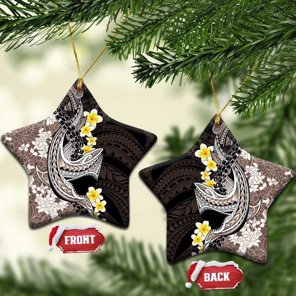 Brown and Black Hawaii Shark Tattoo Ceramic Ornament Puakenikeni Lei Plumeria Polynesian Pattern - Polynesian Pride