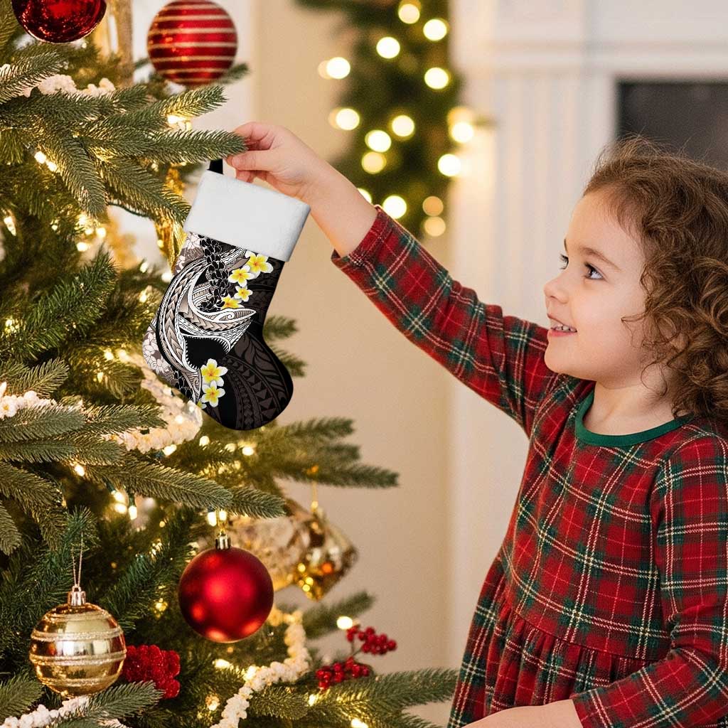 Brown and Black Hawaii Shark Tattoo Christmas Stocking Puakenikeni Lei Plumeria Polynesian Pattern - Polynesian Pride