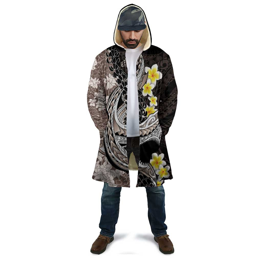 Brown and Black Hawaii Shark Tattoo Cloak Puakenikeni Lei Plumeria Polynesian Pattern - Polynesian Pride