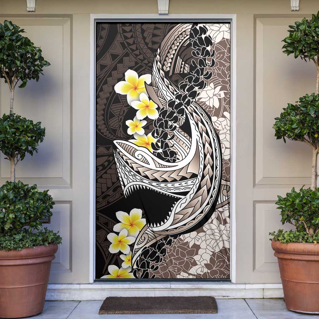 Brown and Black Hawaii Shark Tattoo Door Cover Puakenikeni Lei Plumeria Polynesian Pattern - Polynesian Pride