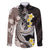Brown and Black Hawaii Shark Tattoo Family Matching Long Sleeve Bodycon Dress and Hawaiian Shirt Puakenikeni Lei Plumeria Polynesian Pattern - Polynesian Pride