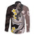 Brown and Black Hawaii Shark Tattoo Family Matching Off The Shoulder Long Sleeve Dress and Hawaiian Shirt Puakenikeni Lei Plumeria Polynesian Pattern - Polynesian Pride