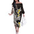Brown and Black Hawaii Shark Tattoo Family Matching Off The Shoulder Long Sleeve Dress and Hawaiian Shirt Puakenikeni Lei Plumeria Polynesian Pattern - Polynesian Pride
