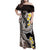 Brown and Black Hawaii Shark Tattoo Family Matching Off Shoulder Maxi Dress and Hawaiian Shirt Puakenikeni Lei Plumeria Polynesian Pattern - Polynesian Pride