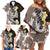 Brown and Black Hawaii Shark Tattoo Family Matching Off Shoulder Short Dress and Hawaiian Shirt Puakenikeni Lei Plumeria Polynesian Pattern - Polynesian Pride