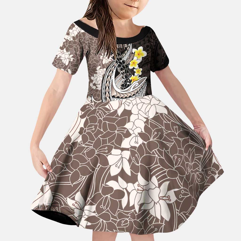 Brown and Black Hawaii Shark Tattoo Family Matching Puletasi and Hawaiian Shirt Puakenikeni Lei Plumeria Polynesian Pattern - Polynesian Pride