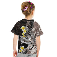 Brown and Black Hawaii Shark Tattoo Kid T Shirt Puakenikeni Lei Plumeria Polynesian Pattern - Polynesian Pride