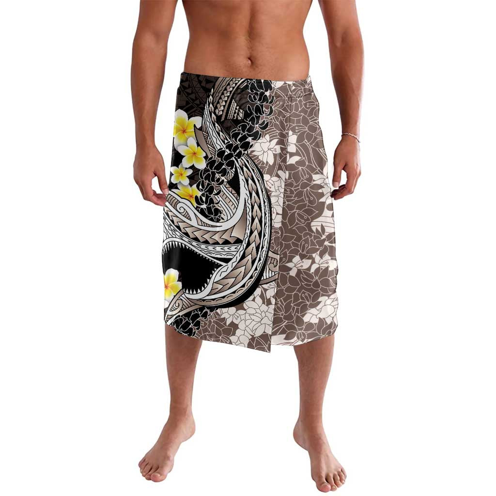 Brown and Black Hawaii Shark Tattoo Lavalava Puakenikeni Lei Plumeria Polynesian Pattern - Polynesian Pride