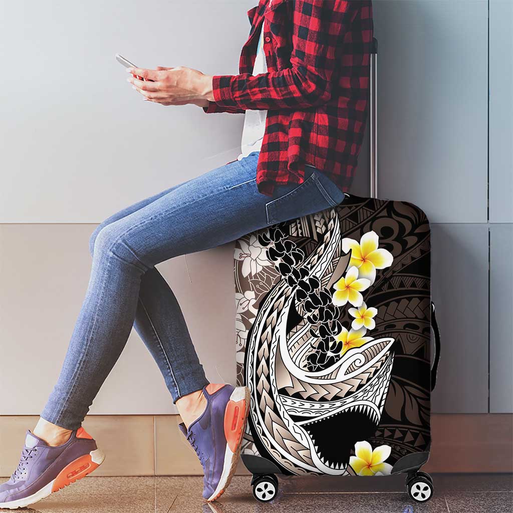 Brown and Black Hawaii Shark Tattoo Luggage Cover Puakenikeni Lei Plumeria Polynesian Pattern - Polynesian Pride