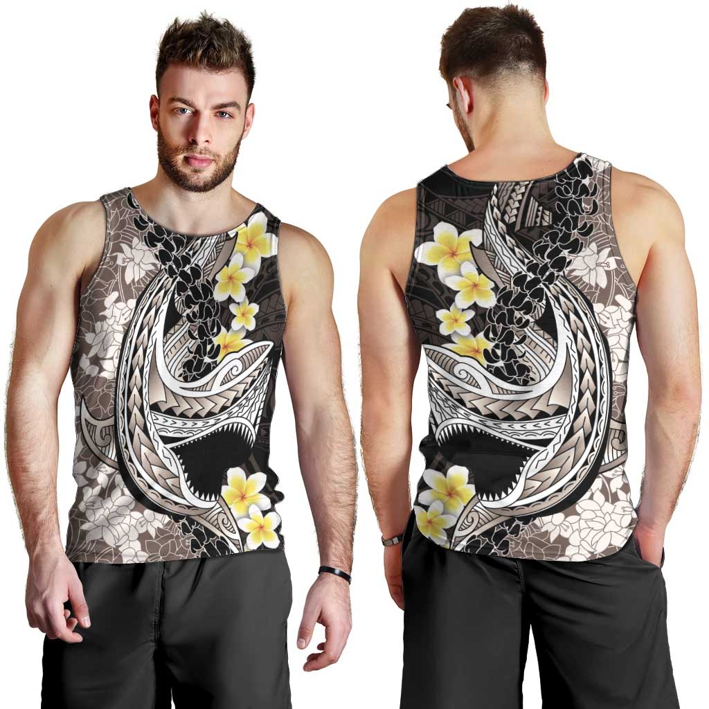 Brown and Black Hawaii Shark Tattoo Men Tank Top Puakenikeni Lei Plumeria Polynesian Pattern - Polynesian Pride
