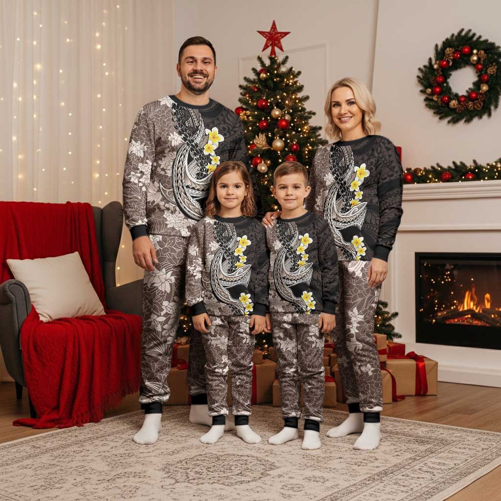 Brown and Black Hawaii Shark Tattoo Christmas Pajama Set Puakenikeni Lei Plumeria Polynesian Pattern LT14 - Polynesian Pride