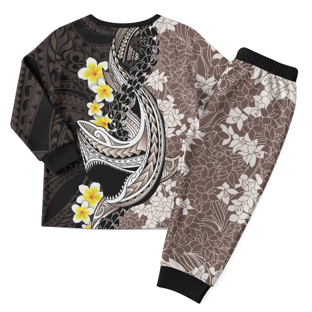 Brown and Black Hawaii Shark Tattoo Christmas Pajama Set Puakenikeni Lei Plumeria Polynesian Pattern LT14 - Polynesian Pride