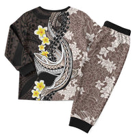 Brown and Black Hawaii Shark Tattoo Christmas Pajama Set Puakenikeni Lei Plumeria Polynesian Pattern LT14 - Polynesian Pride