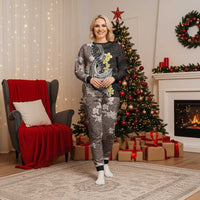 Brown and Black Hawaii Shark Tattoo Christmas Pajama Set Puakenikeni Lei Plumeria Polynesian Pattern LT14 Women Black - Polynesian Pride