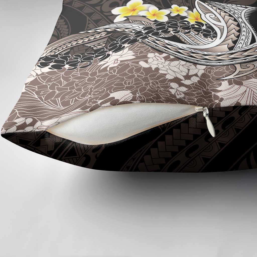 Brown and Black Hawaii Shark Tattoo Pillow Cover Puakenikeni Lei Plumeria Polynesian Pattern - Polynesian Pride