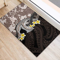 Brown and Black Hawaii Shark Tattoo Rubber Doormat Puakenikeni Lei Plumeria Polynesian Pattern LT14 - Polynesian Pride