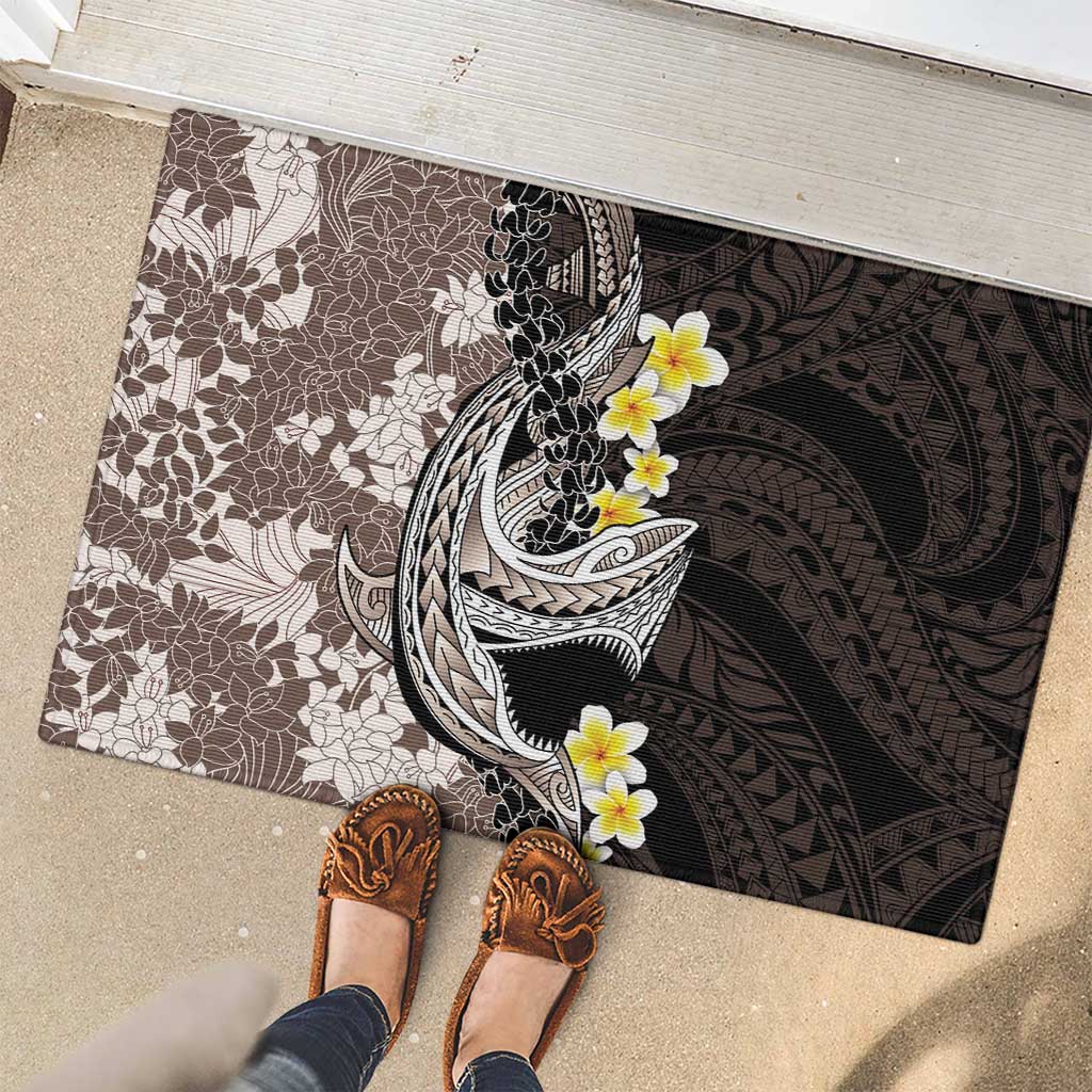 Brown and Black Hawaii Shark Tattoo Rubber Doormat Puakenikeni Lei Plumeria Polynesian Pattern LT14 - Polynesian Pride