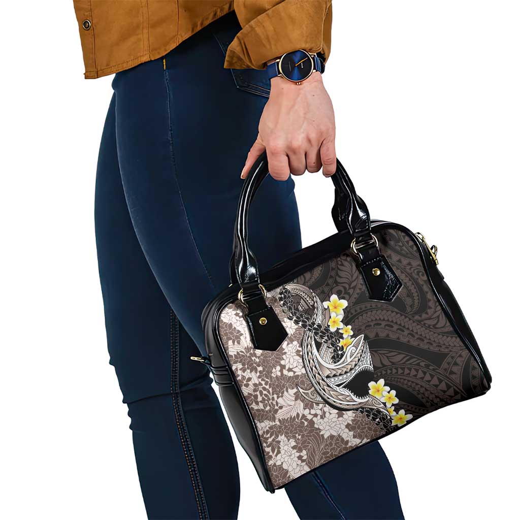 Brown and Black Hawaii Shark Tattoo Shoulder Handbag Puakenikeni Lei Plumeria Polynesian Pattern - Polynesian Pride