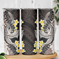 Brown and Black Hawaii Shark Tattoo Skinny Tumbler Puakenikeni Lei Plumeria Polynesian Pattern - Polynesian Pride