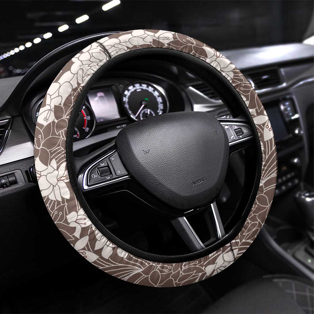 Brown and Black Hawaii Shark Tattoo Steering Wheel Cover Puakenikeni Lei Plumeria Polynesian Pattern - Polynesian Pride