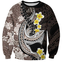 Brown and Black Hawaii Shark Tattoo Sweatshirt Puakenikeni Lei Plumeria Polynesian Pattern LT14 Unisex Black - Polynesian Pride