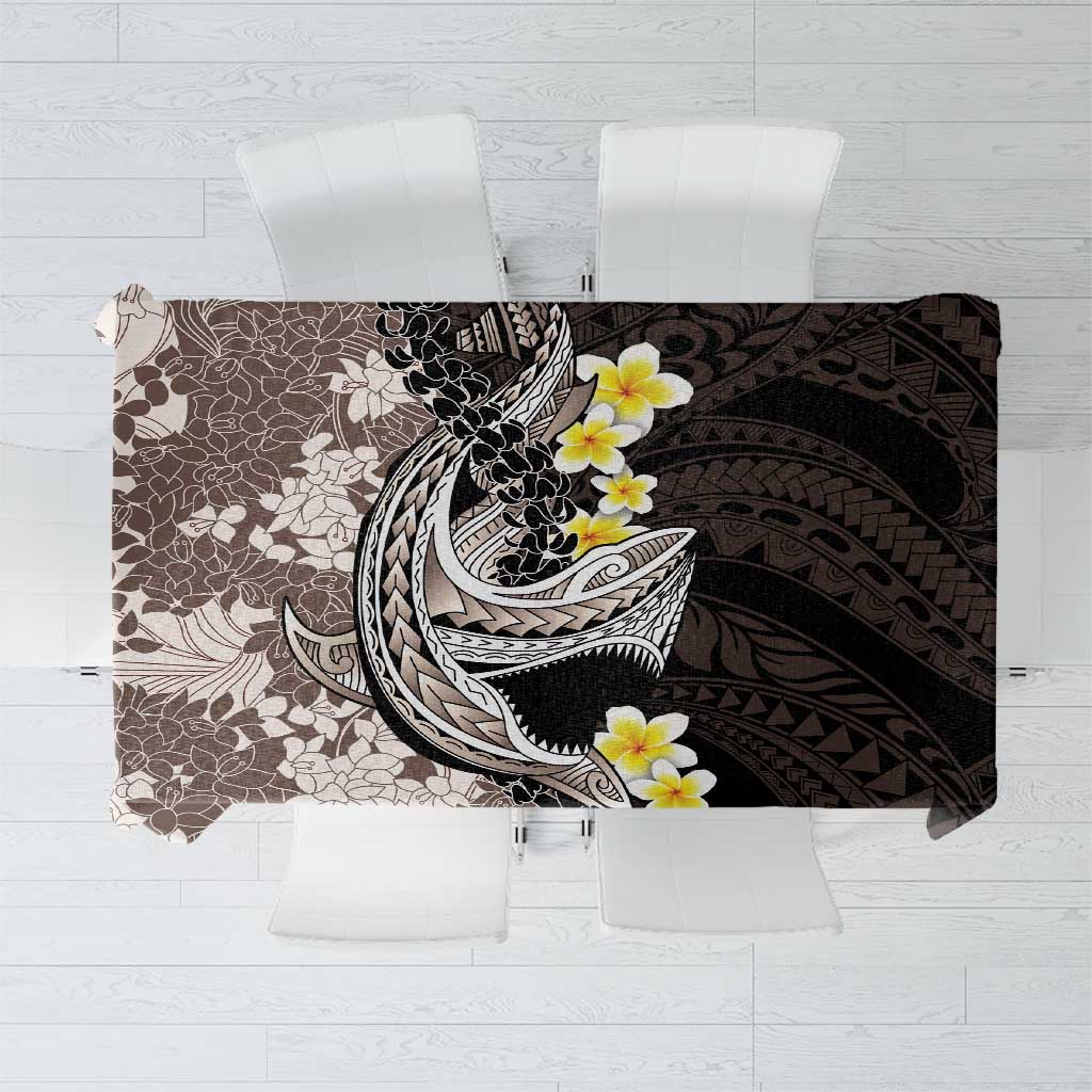 Brown and Black Hawaii Shark Tattoo Tablecloth Puakenikeni Lei Plumeria Polynesian Pattern - Polynesian Pride