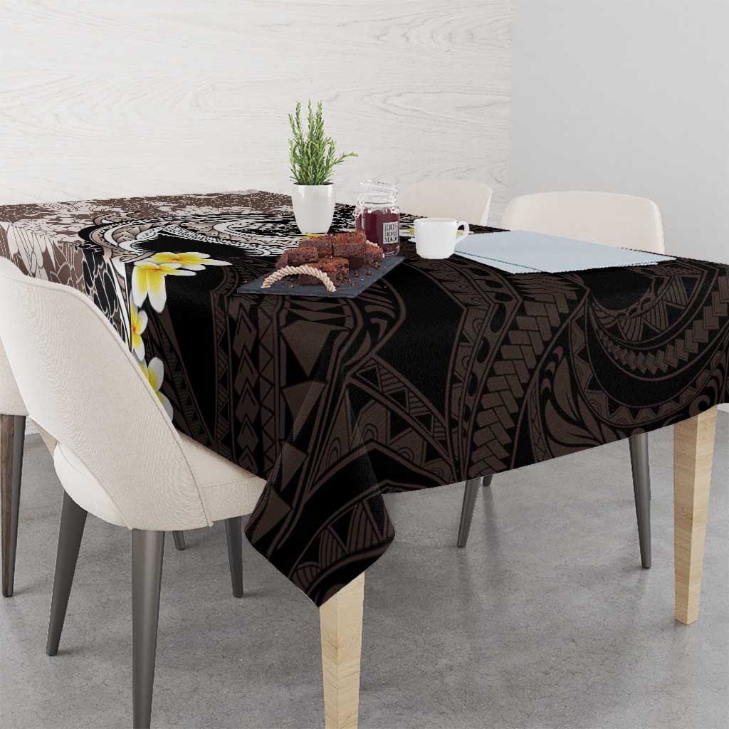 Brown and Black Hawaii Shark Tattoo Tablecloth Puakenikeni Lei Plumeria Polynesian Pattern - Polynesian Pride