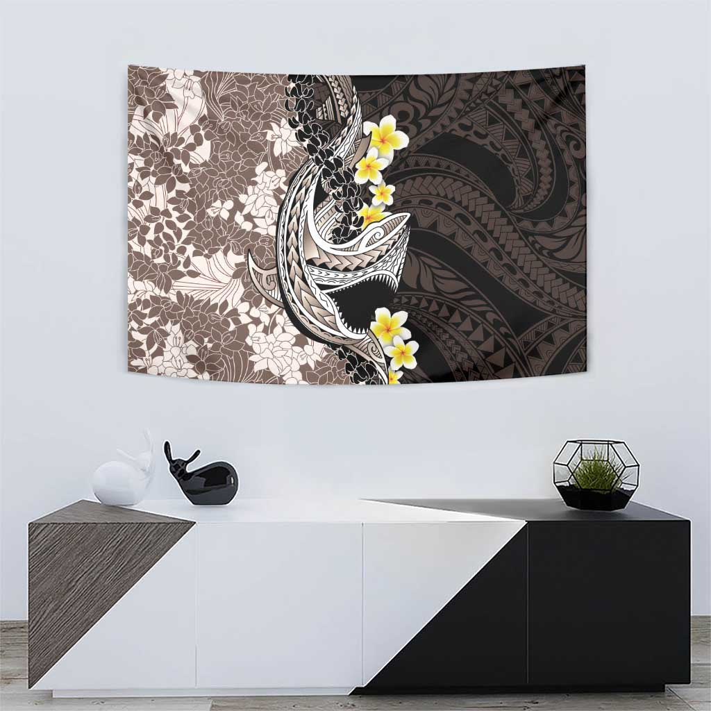 Brown and Black Hawaii Shark Tattoo Tapestry Puakenikeni Lei Plumeria Polynesian Pattern - Polynesian Pride