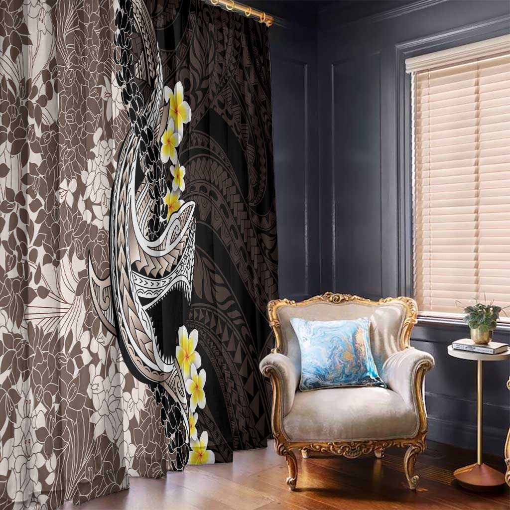 Brown and Black Hawaii Shark Tattoo Window Curtain Puakenikeni Lei Plumeria Polynesian Pattern - Polynesian Pride
