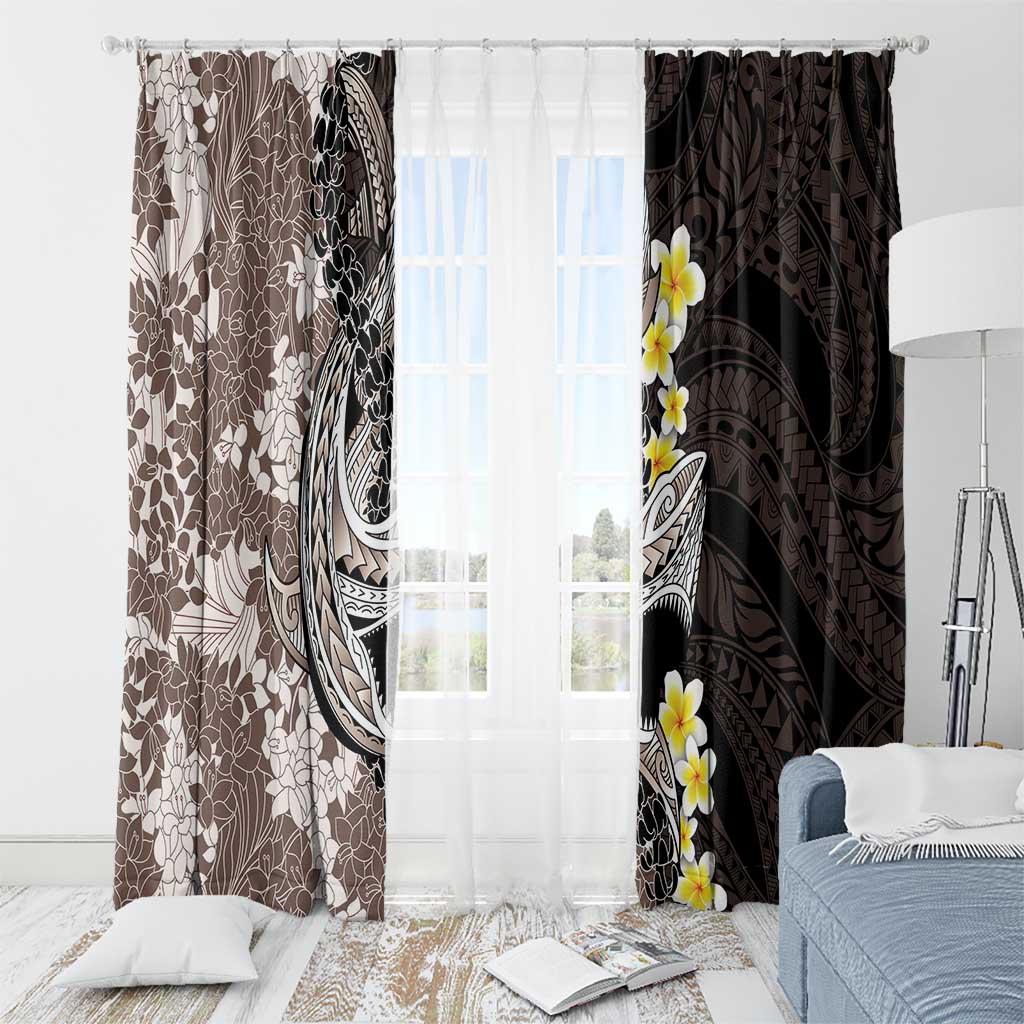 Brown and Black Hawaii Shark Tattoo Window Curtain Puakenikeni Lei Plumeria Polynesian Pattern - Polynesian Pride