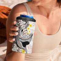 Brown and White Hawaii Shark Tattoo 4 in 1 Can Cooler Tumbler Puakenikeni Lei Plumeria Polynesian Pattern - Polynesian Pride