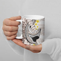 Brown and White Hawaii Shark Tattoo Ceramic Mug Puakenikeni Lei Plumeria Polynesian Pattern - Polynesian Pride