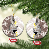 Brown and White Hawaii Shark Tattoo Ceramic Ornament Puakenikeni Lei Plumeria Polynesian Pattern - Polynesian Pride