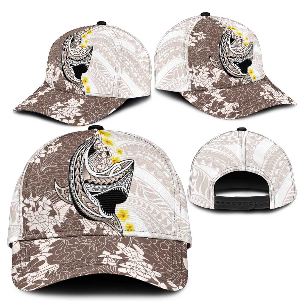 Brown and White Hawaii Shark Tattoo Classic Cap Puakenikeni Lei Plumeria Polynesian Pattern - Polynesian Pride