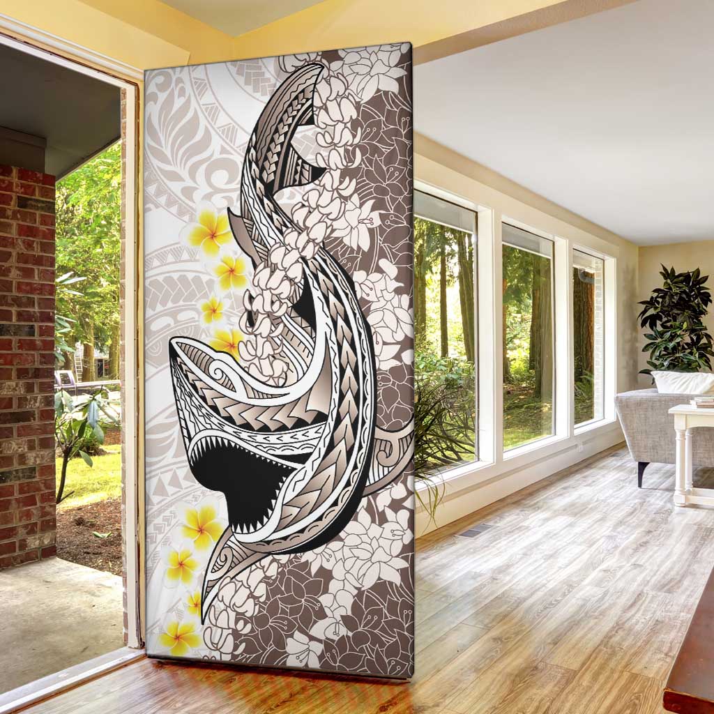 Brown and White Hawaii Shark Tattoo Door Cover Puakenikeni Lei Plumeria Polynesian Pattern - Polynesian Pride