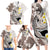 Brown and White Hawaii Shark Tattoo Family Matching Long Sleeve Bodycon Dress and Hawaiian Shirt Puakenikeni Lei Plumeria Polynesian Pattern - Polynesian Pride