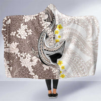 Brown and White Hawaii Shark Tattoo Hooded Blanket Puakenikeni Lei Plumeria Polynesian Pattern - Polynesian Pride