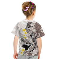 Brown and White Hawaii Shark Tattoo Kid T Shirt Puakenikeni Lei Plumeria Polynesian Pattern - Polynesian Pride