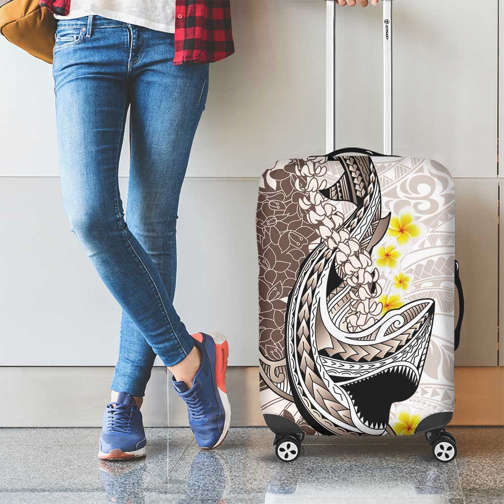 Brown and White Hawaii Shark Tattoo Luggage Cover Puakenikeni Lei Plumeria Polynesian Pattern - Polynesian Pride