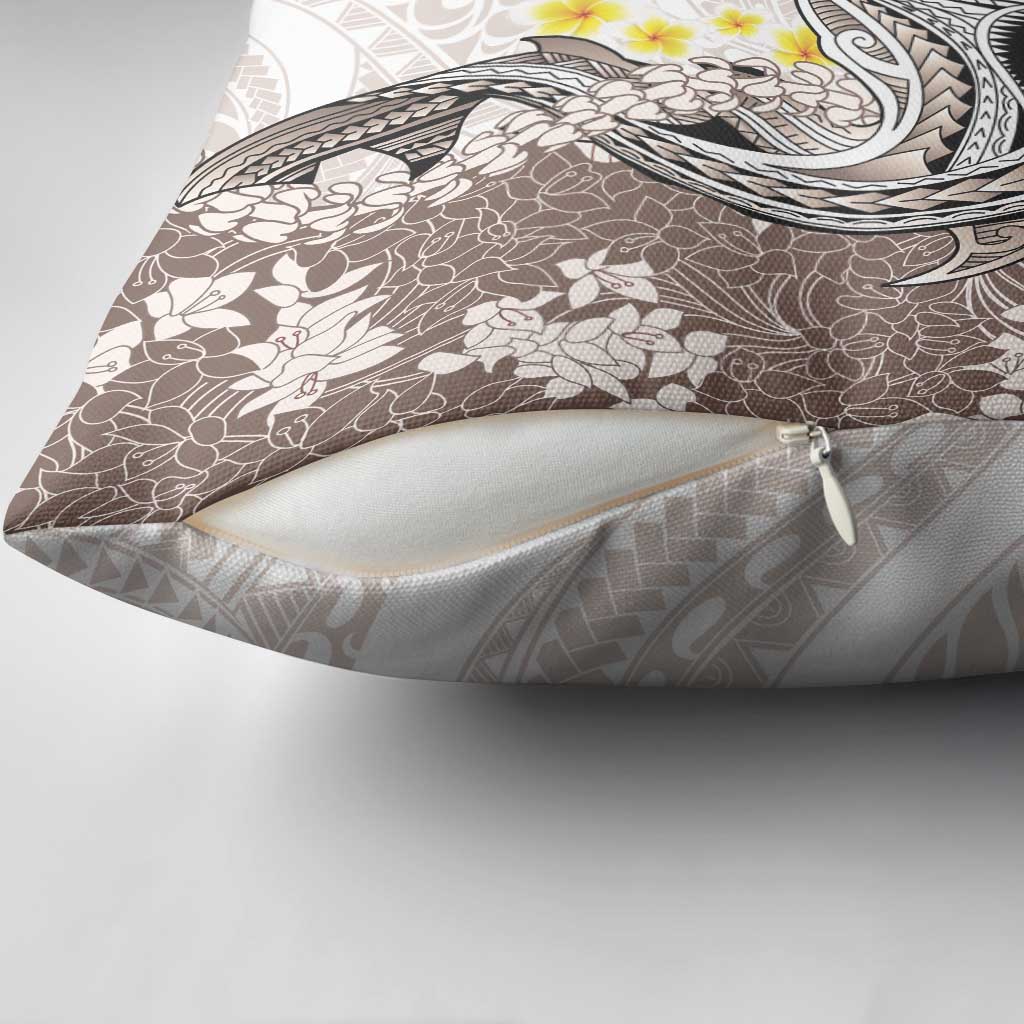 Brown and White Hawaii Shark Tattoo Pillow Cover Puakenikeni Lei Plumeria Polynesian Pattern - Polynesian Pride