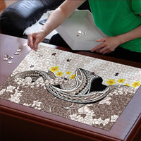 Brown and White Hawaii Shark Tattoo Puzzle Puakenikeni Lei Plumeria Polynesian Pattern - Polynesian Pride
