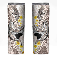 Brown and White Hawaii Shark Tattoo Skinny Tumbler Puakenikeni Lei Plumeria Polynesian Pattern - Polynesian Pride