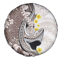 Brown and White Hawaii Shark Tattoo Spare Tire Cover Puakenikeni Lei Plumeria Polynesian Pattern - Polynesian Pride