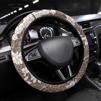 Brown and White Hawaii Shark Tattoo Steering Wheel Cover Puakenikeni Lei Plumeria Polynesian Pattern - Polynesian Pride