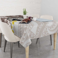 Brown and White Hawaii Shark Tattoo Tablecloth Puakenikeni Lei Plumeria Polynesian Pattern - Polynesian Pride